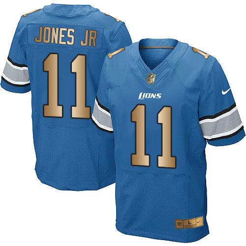 Nike Lions #11 Marvin Jones Jr Blue Team Color Men's Stitched NFL Elite Gold Jersey